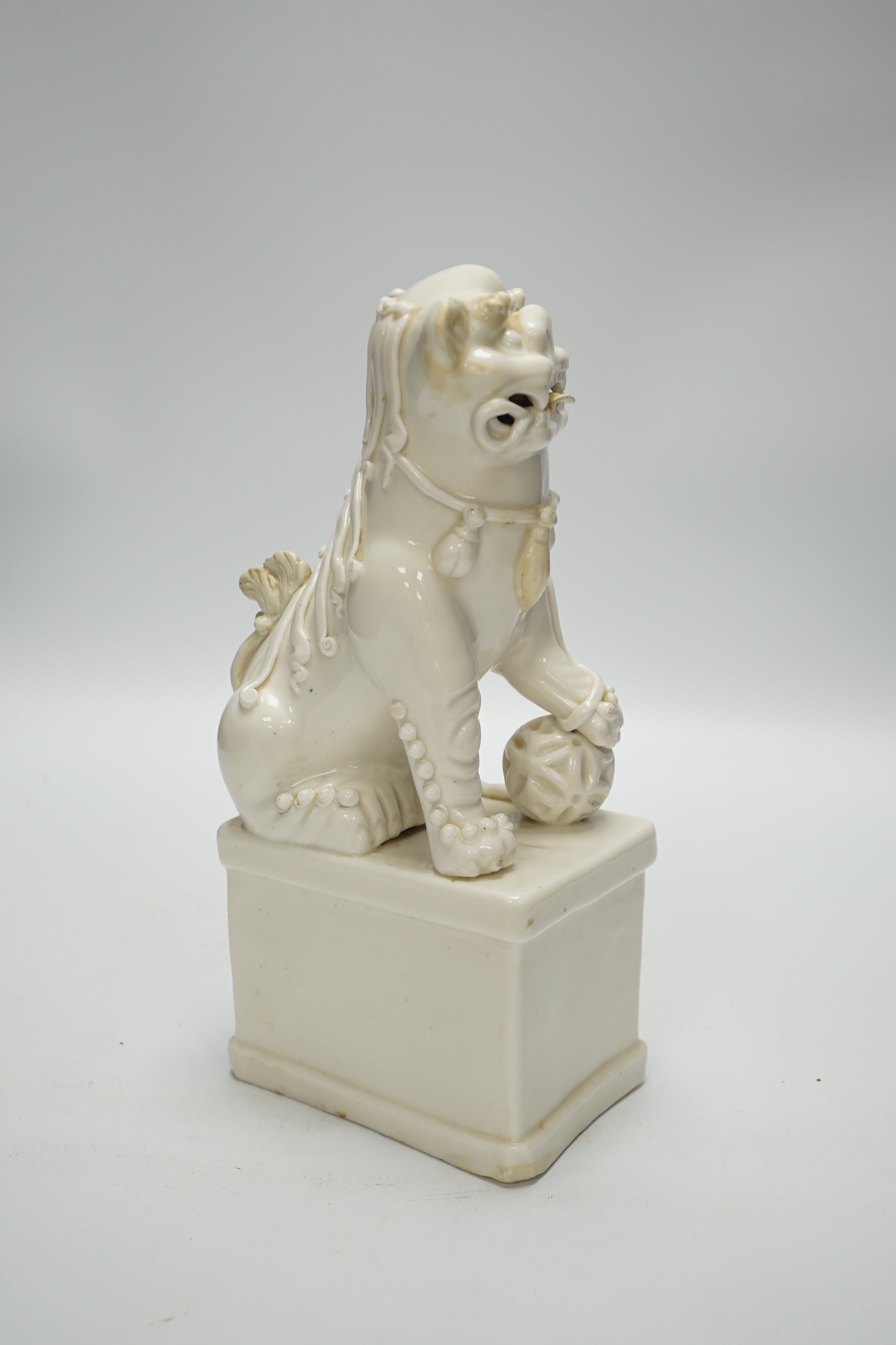 A Chinese blanc de chine Buddhist lion, Kangxi period, 27cm